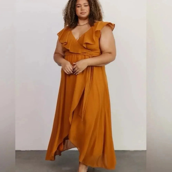 BALTIC BORN 3XL XXXL Katya Amber Brown Maxi Dress Ruffle Flutter Sleeve‎ - Picture 1 of 8